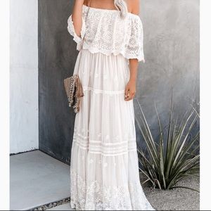 White off the shoulder lace maxi dress